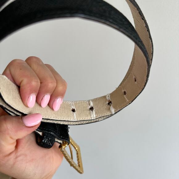 Vintage AVIGNON Gold Buckle Black Genuine Leather Belt L - Picture 8 of 8